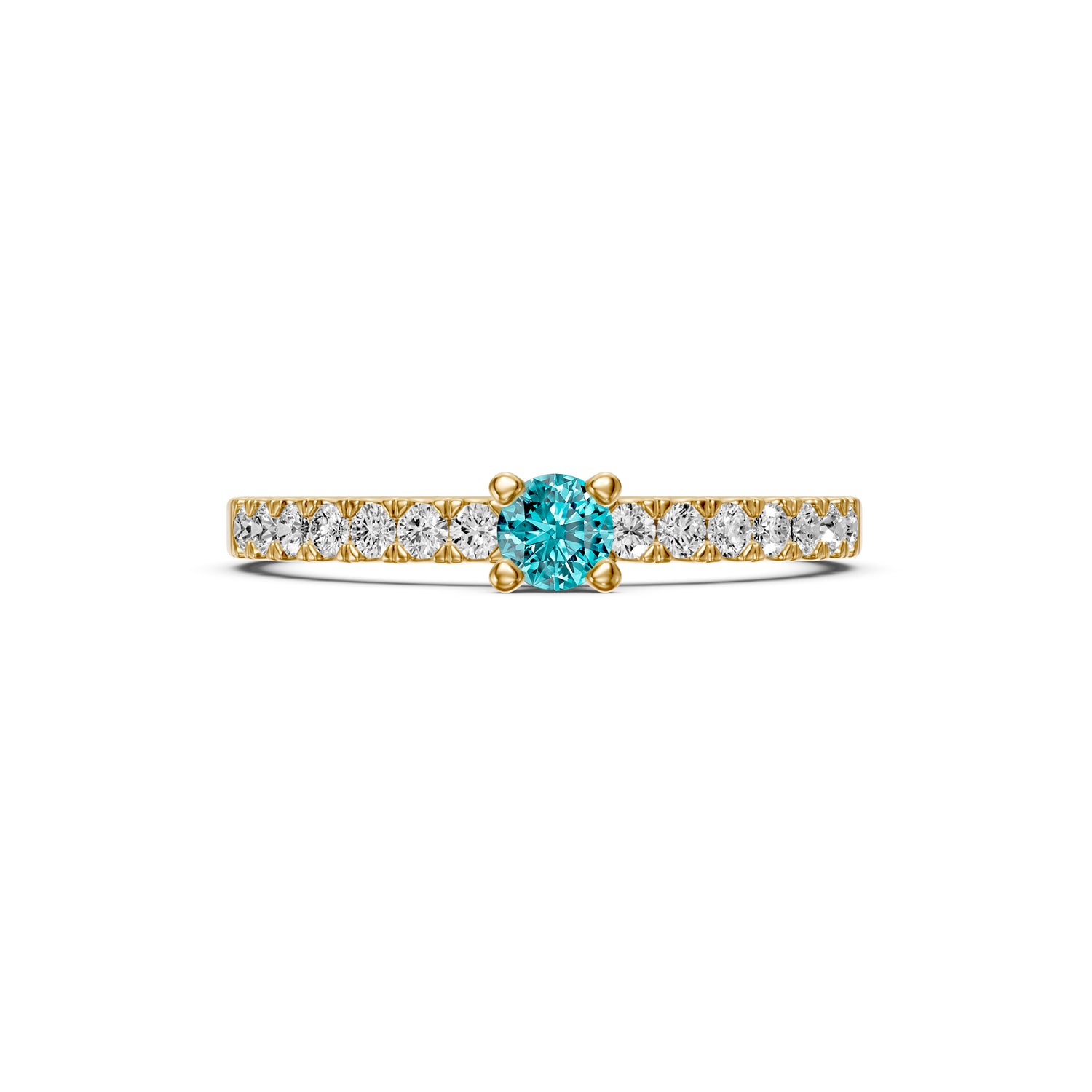 Diamond Ring with Paraiba in Yellow Gold