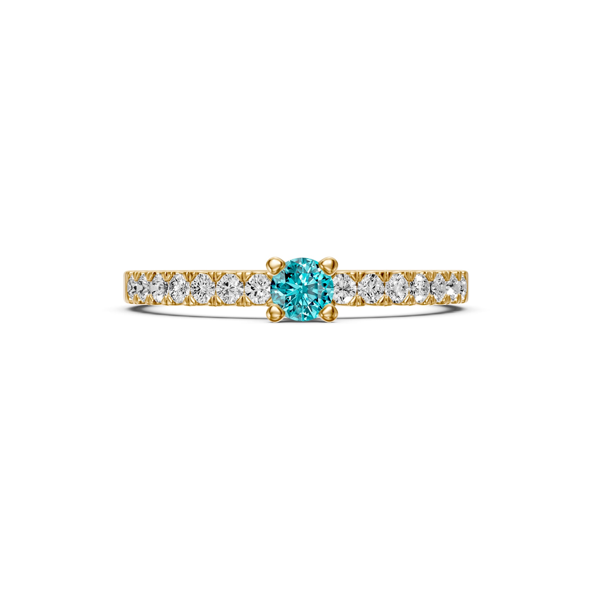 Diamond Ring with Paraiba in Yellow Gold