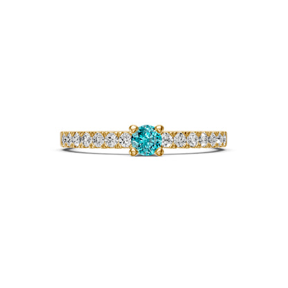 Diamond Ring with Paraiba in Yellow Gold