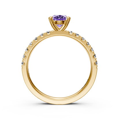 Diamond Ring with Tanzanite in Yellow Gold