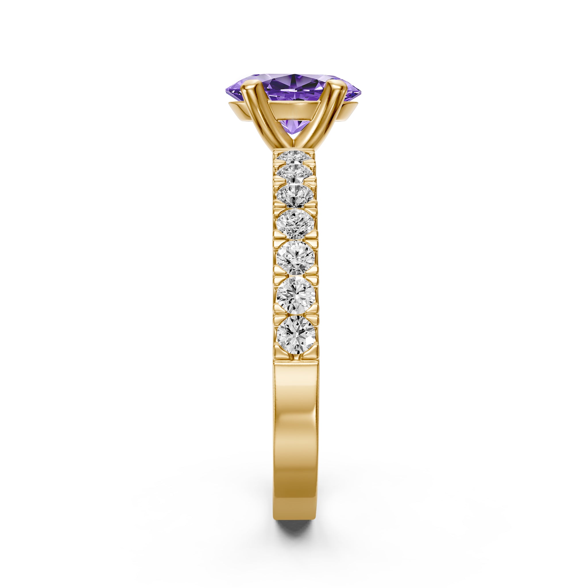 Diamond Ring with Tanzanite in Yellow Gold