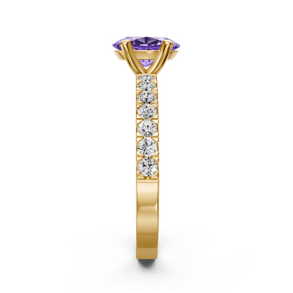 Diamond Ring with Tanzanite in Yellow Gold