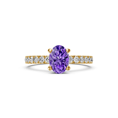 Diamond Ring with Tanzanite in Yellow Gold