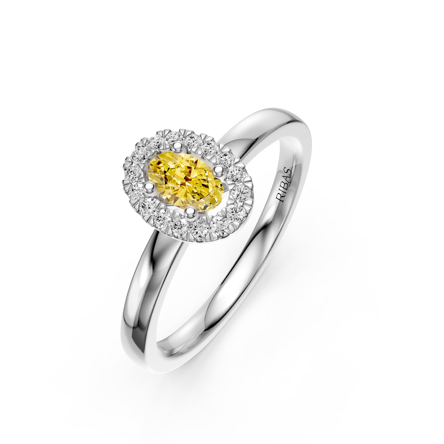 Diamond Ring with Yellow Sapphire in White Gold