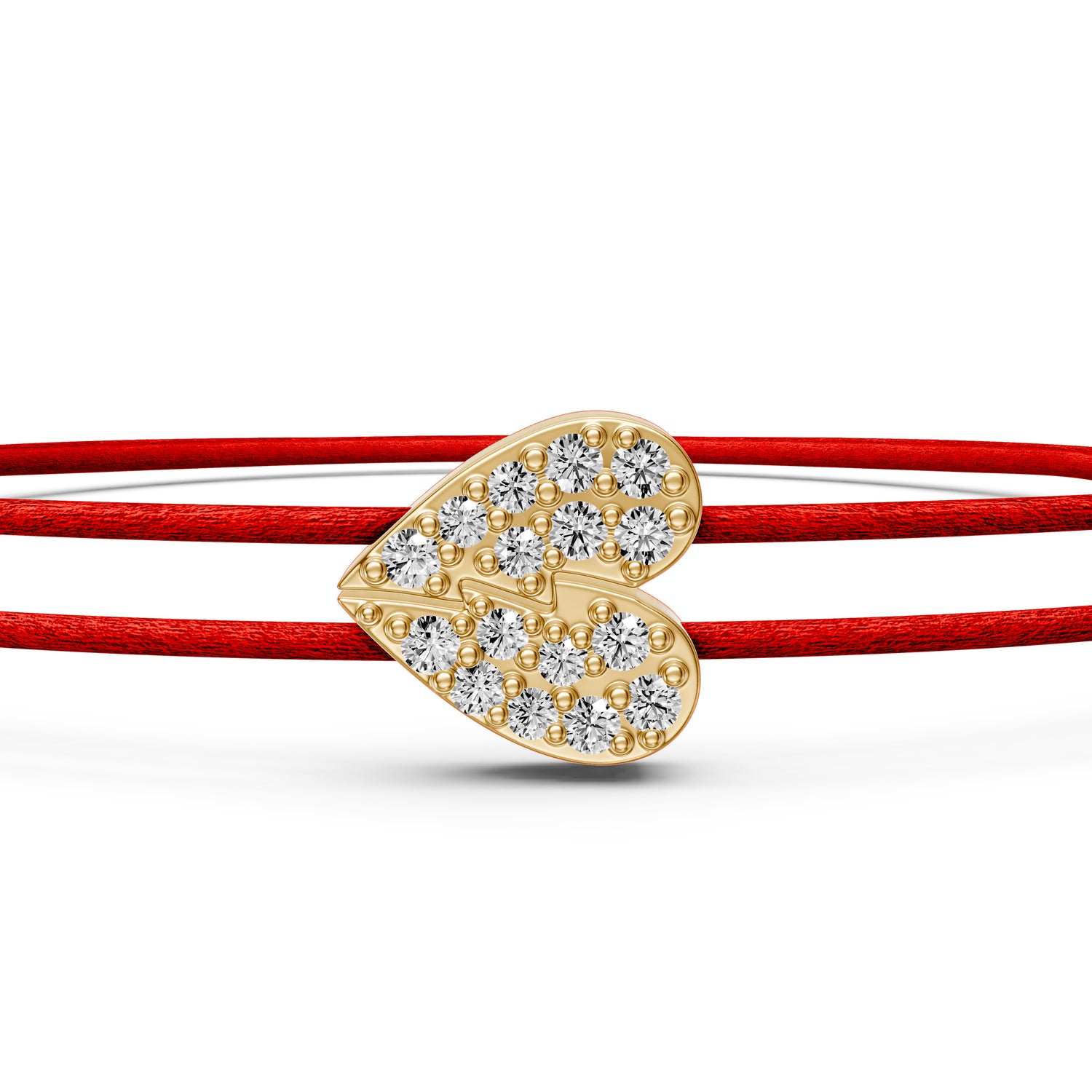 String Bracelets with Diamond in Yellow  Gold "Half Hearts"