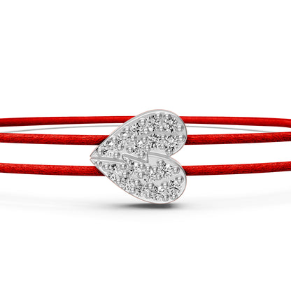 String Bracelets with Diamond in White Gold "Half Hearts"