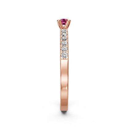 Diamond Ring with Pink Sapphire in Rose Gold