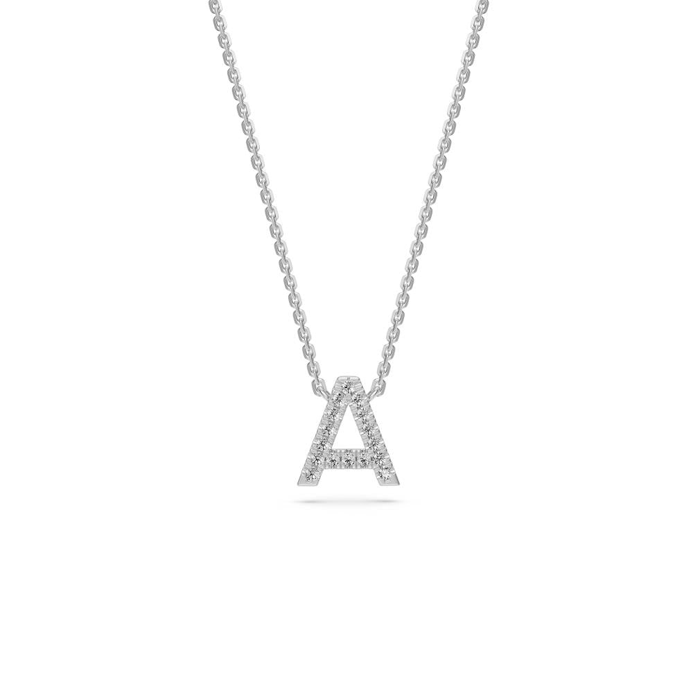 Mini Diamond Letter A Pendant in White Gold