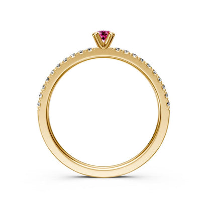 Diamond Ring with Pink Sapphire in Yellow Gold