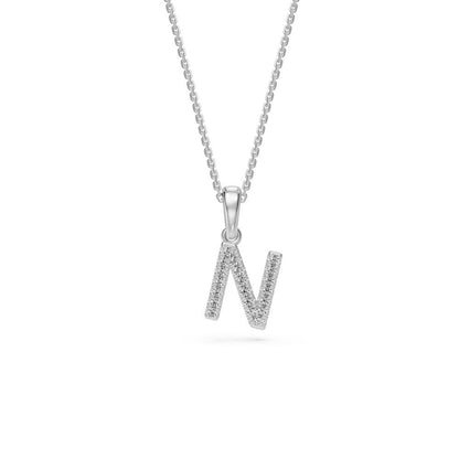 Mini Diamond Letter N Pendant in White Gold
