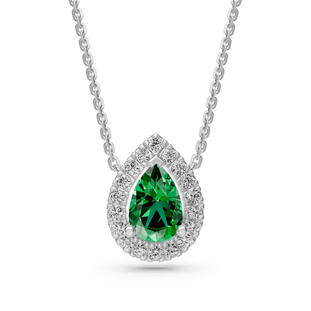 Tsavorite and Diamond Halo Necklace