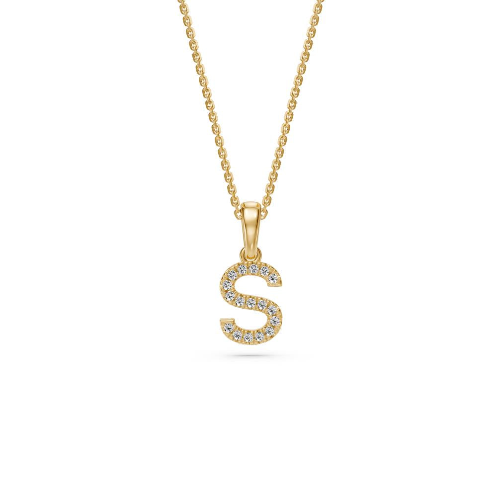 Mini Diamond Letter S Pendant in Yellow Gold