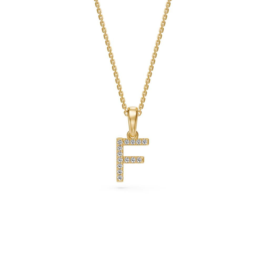 Mini Diamond Letter F Pendant in Yellow Gold