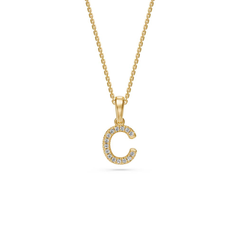 Mini Diamond Letter C Pendant in Yellow Gold