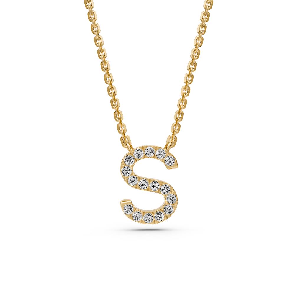Diamond Letter S Necklace in Yellow Gold