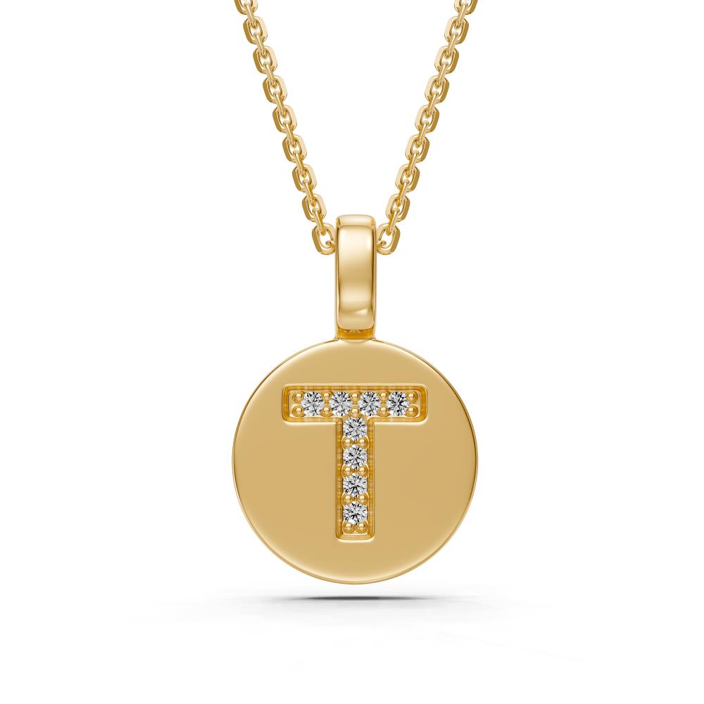 Diamond Letter T Pendant in Yellow Gold