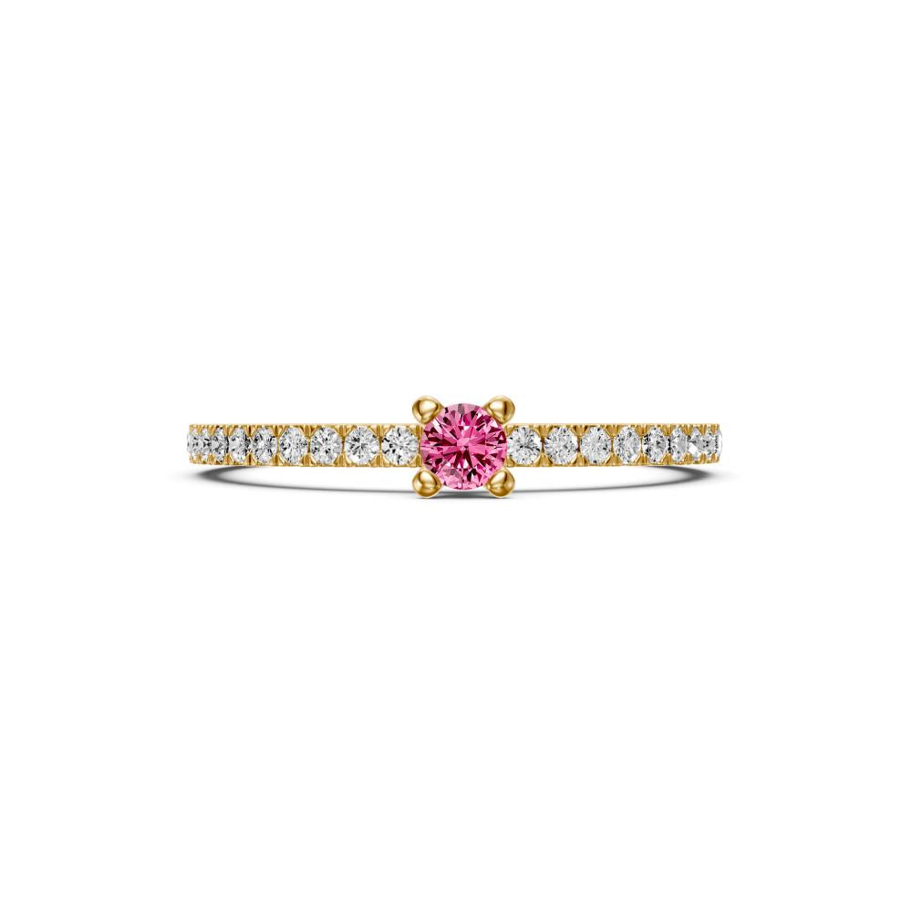 Diamond Ring with Pink Sapphire in Yellow Gold