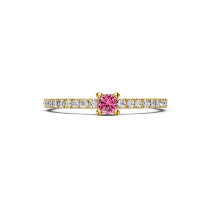Diamond Ring with Pink Sapphire in Yellow Gold