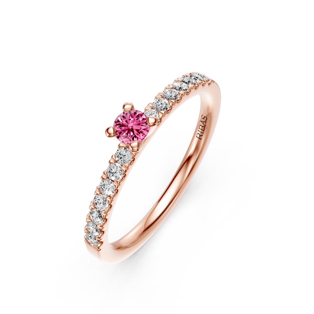 Diamond Ring with Pink Sapphire in Rose Gold