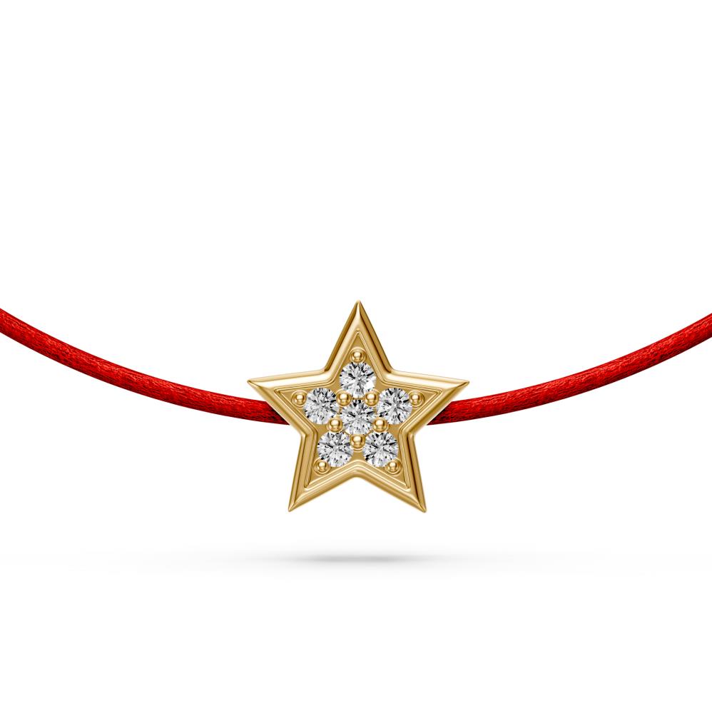 String Bracelet with Diamond in Yellow Gold "Star"