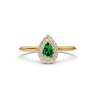 Diamond Ring with Tsavorite in Yellow Gold