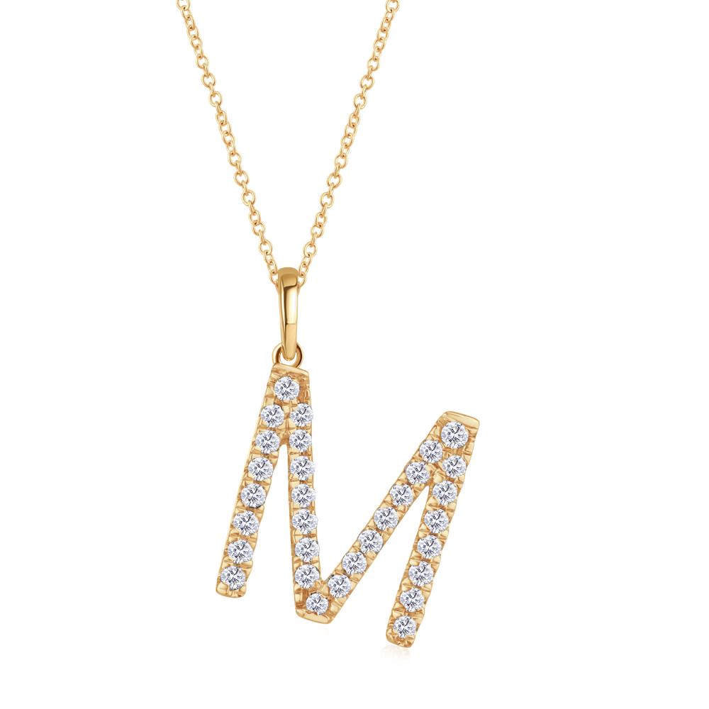 Diamond Letter M Pendant in Yellow Gold