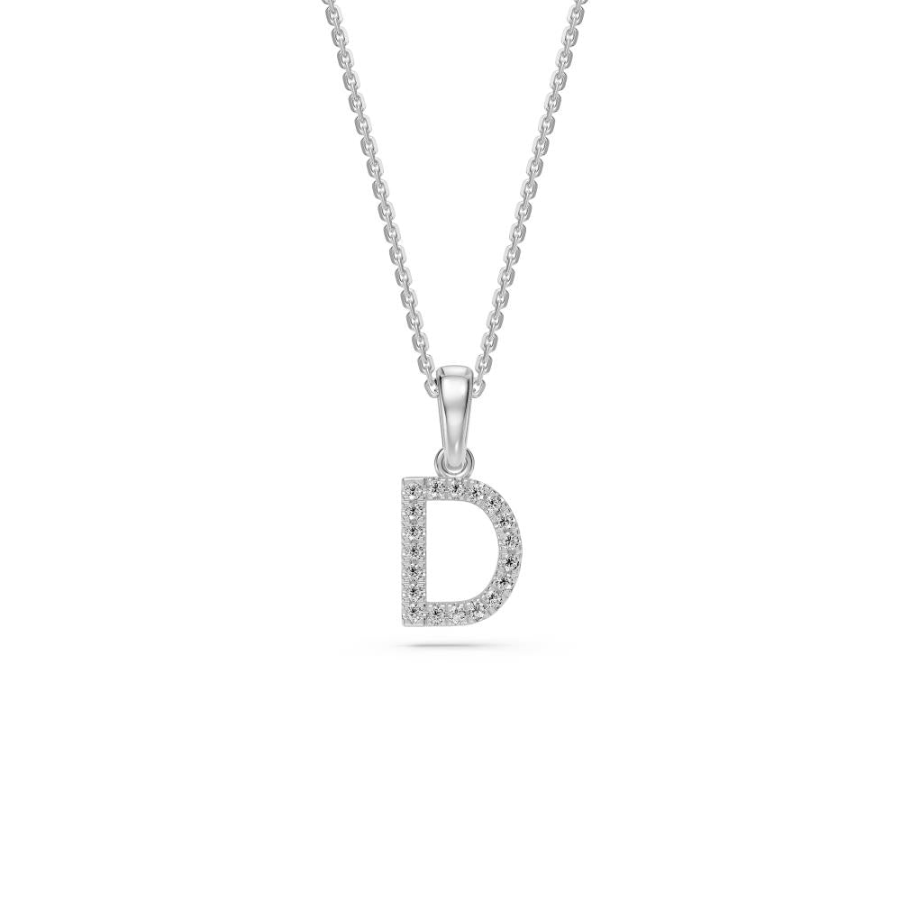 Mini Diamond Letter D Pendant in White Gold