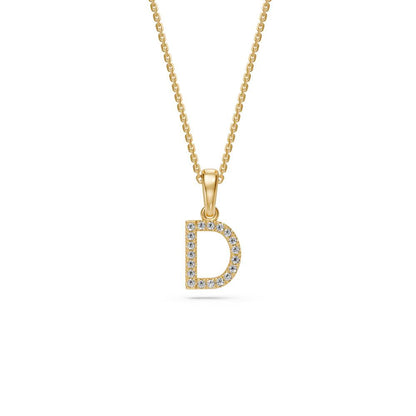 Mini Diamond Letter D Pendant in Yellow Gold