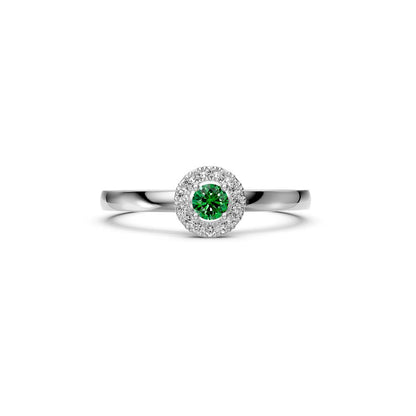 Diamond Ring with Tsavorites in White Gold