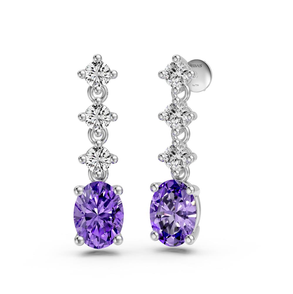 Diamond Earrings with Tanzanite in White Gold