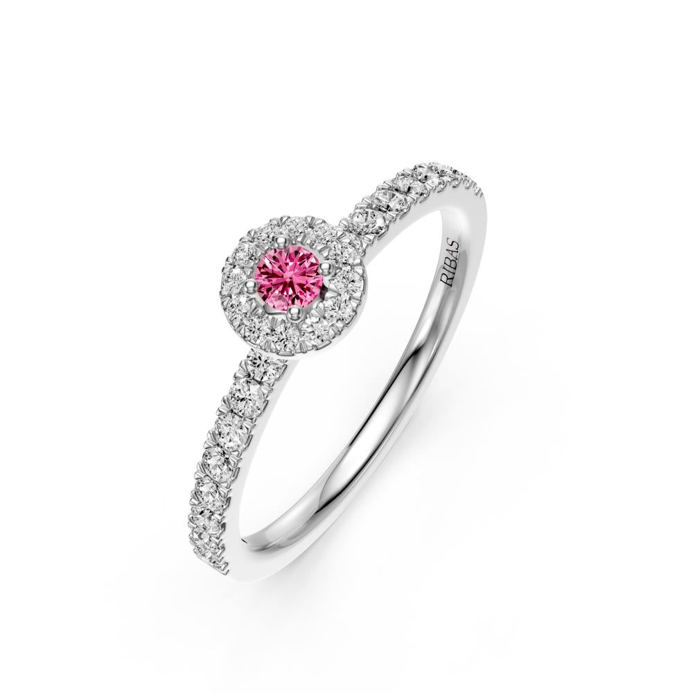 Diamond Ring with Pink Sapphire in White Gold