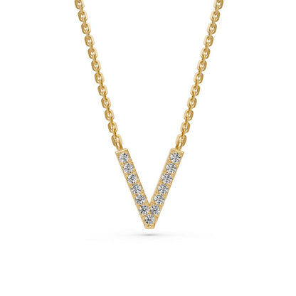Diamond Letter V Necklace in Yellow Gold