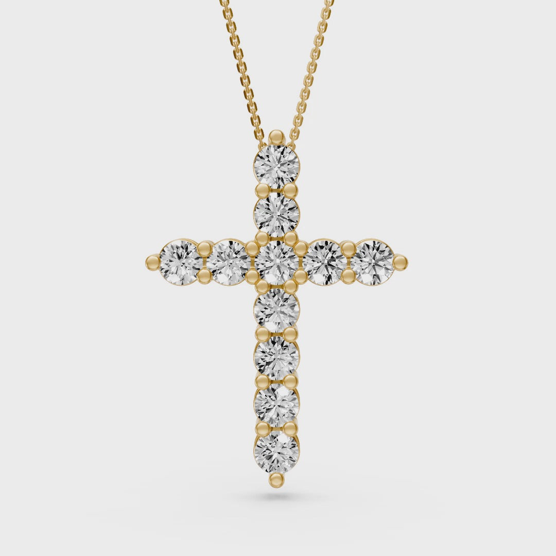 Diamond Cross Pendant in Yellow Gold - Large